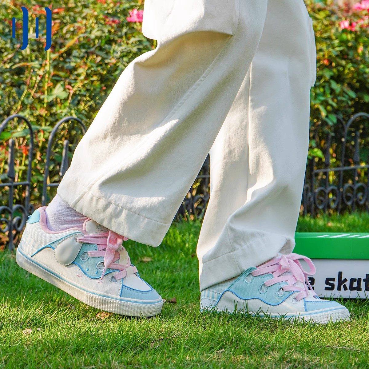 顽刻官方面包鞋大耳朵白蓝拼色BAKE复古休闲男女国潮滑板鞋