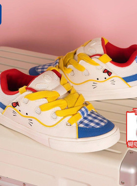 顽刻官方面包鞋猫咪蝴蝶结白蓝黄撞色拼接BAKE男女滑板鞋