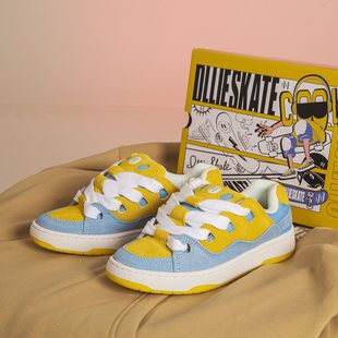 顽刻官方面包鞋 翻毛皮蓝黄撞色拼接复古秋冬BAKE男女国潮滑板鞋