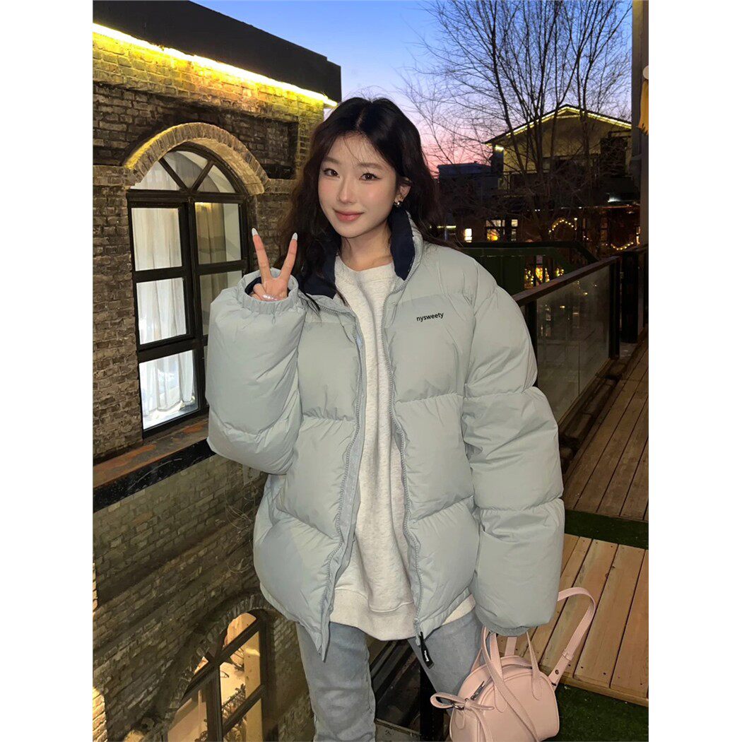 灰蓝色90白鸭绒羽绒服女短款2025冬季新款加厚小个子面包服外套潮