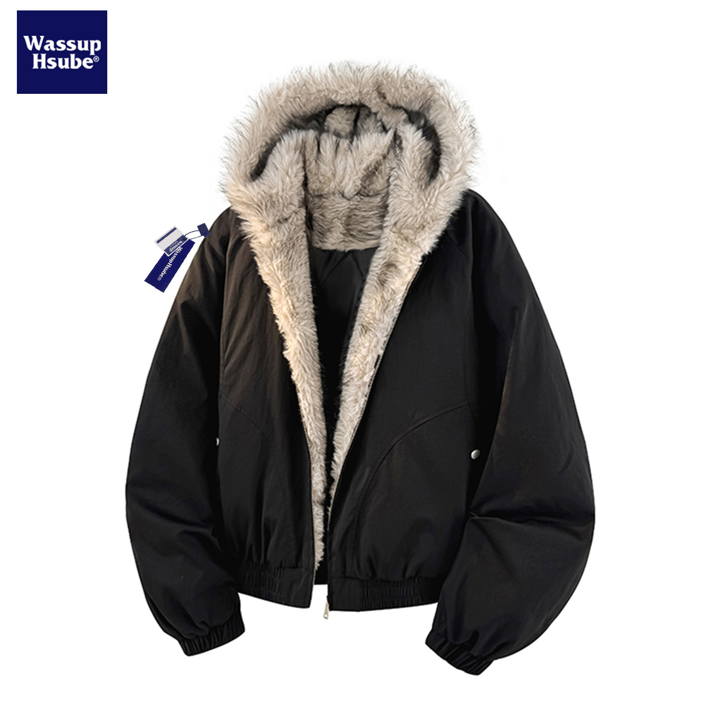 毛领座山雕连帽棉服男