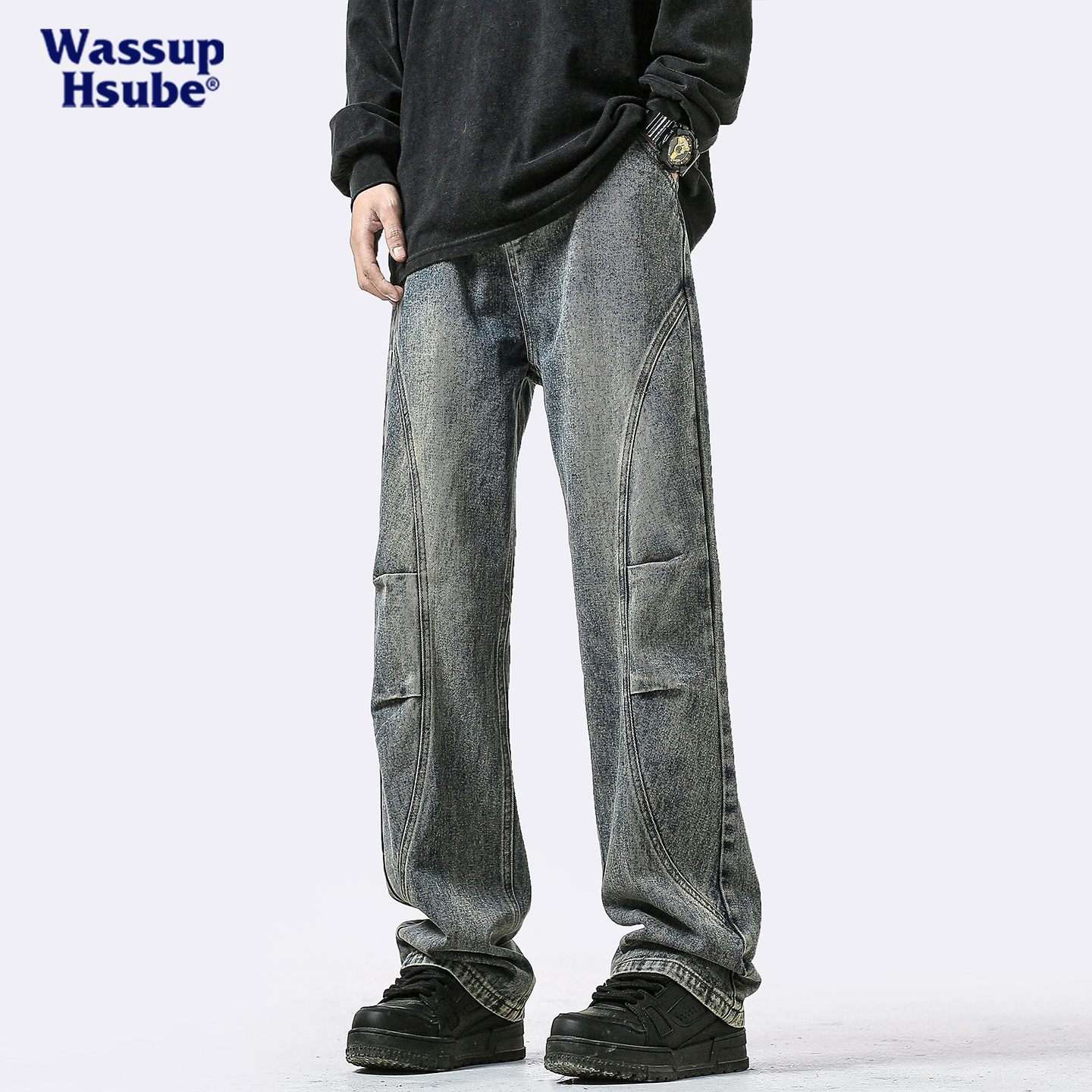 美式复古水洗做旧牛仔裤男女