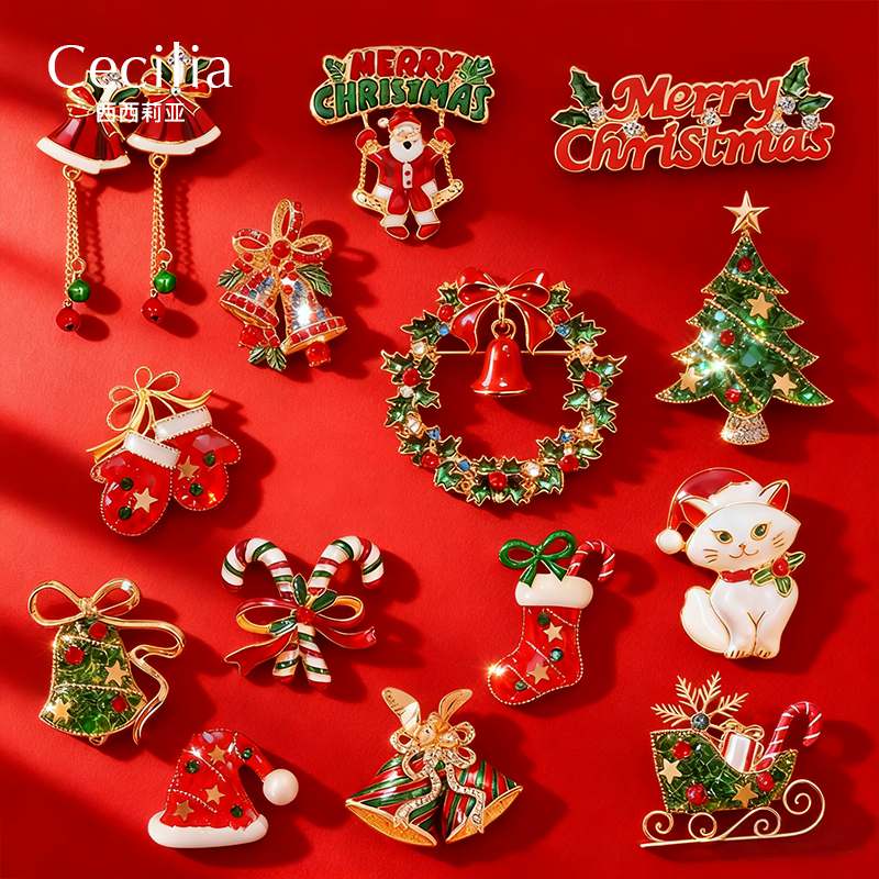 圣诞节胸针装饰女高档精致圣诞树胸花奢华气质西装别针衣服配饰品