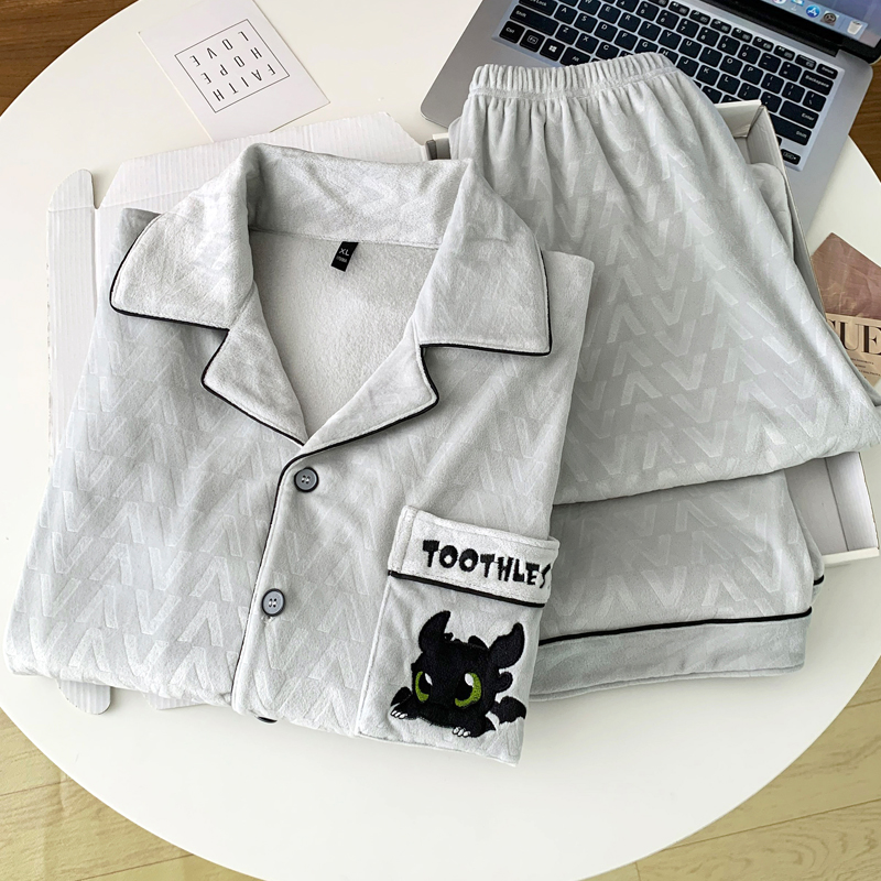 2025新款睡衣男士秋冬季海岛绒条纹长袖青少年大码保暖家居服套装