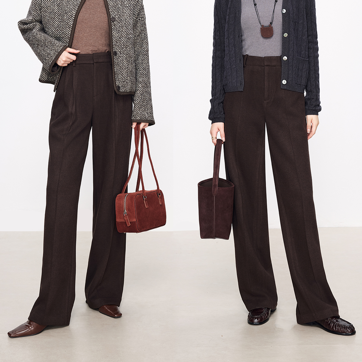 【美拉德冬裤】棕咖色加厚毛呢羊毛阔腿裤女西装加绒裤1191