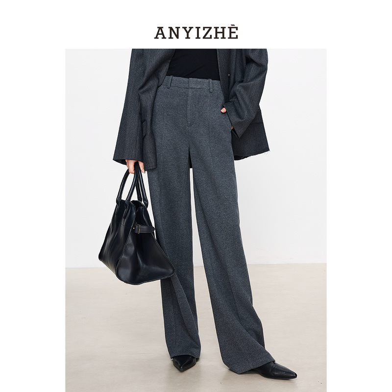 【胡可推荐】安逸者 row风窄版毛呢阔腿裤女加厚加绒糯米裤1191