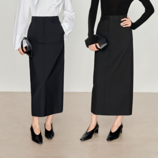 包臀通勤灰色西装 直筒 可机洗超细羊毛 半身裙7001 满分双裙型