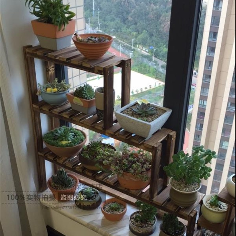 实木花架防腐木质层架窗台多层盆景植物架绿萝盆栽室内飘窗多肉架