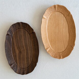 精选漱以中古风樱桃木黑胡桃木实木日式茶盘托盘家用整块餐盘摄影