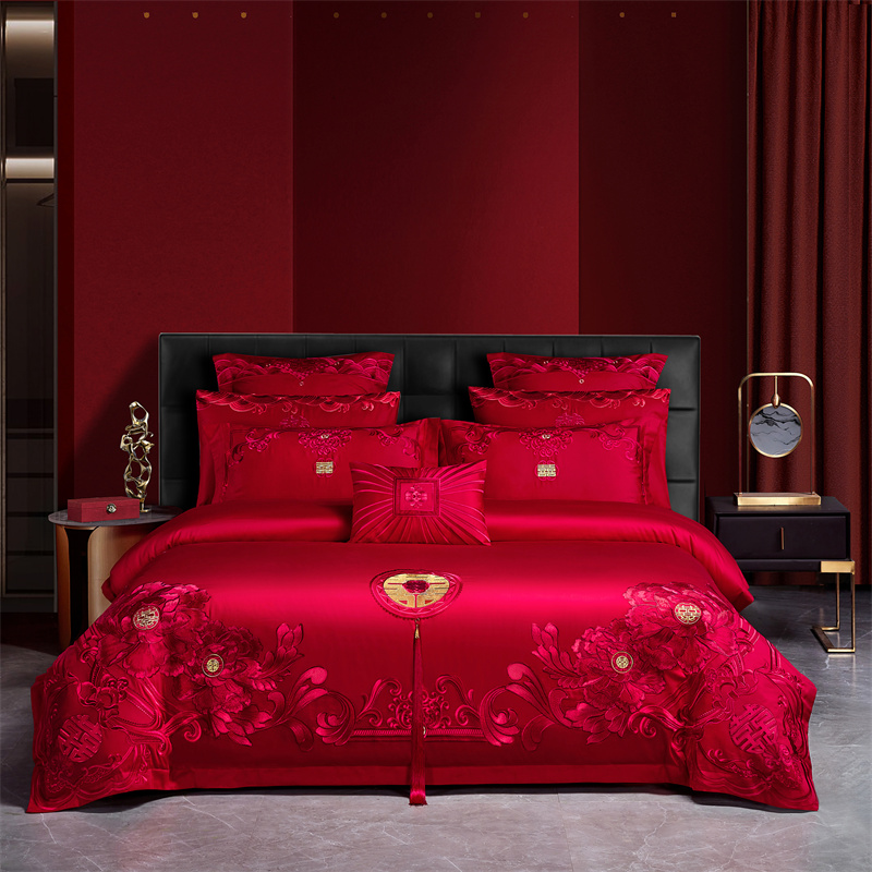 老裁缝官方旗舰婚庆多件套龙凤刺绣花全棉结婚四件套陪嫁十件套床