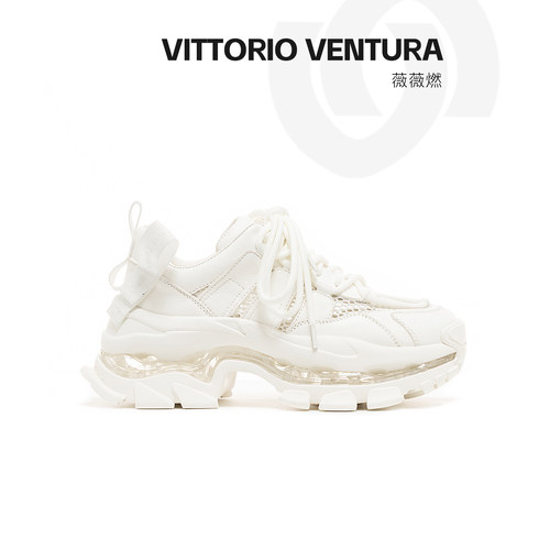 李小冉同款VITTORIO VENTURA薇薇燃 牛皮网面全气垫厚底老爹鞋