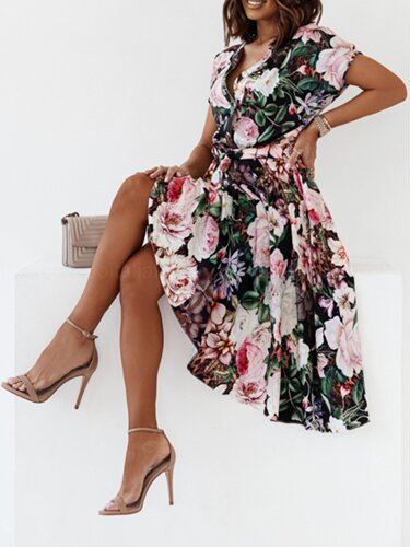 Single breasted lace up mid length dress单排扣系带中长连衣裙