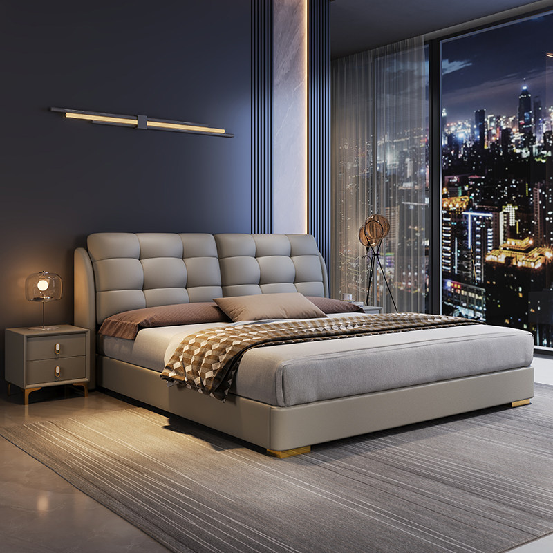 慕梵 真皮床主卧双人床储物1.5m意式床1.8米成人床北欧简约婚床