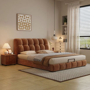 慕梵 床1.8米成人床北欧软靠婚床 雪尼尔床主卧双人床储物1.5m意式