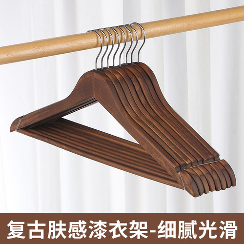 复古实木衣架家用挂衣无痕防肩角晾防滑晒衣撑子宽肩收纳酒店专用