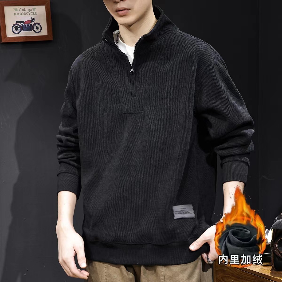 秋冬男士重磅卫衣宽松大码上衣长袖加绒加厚长袖t恤灯芯绒外衣