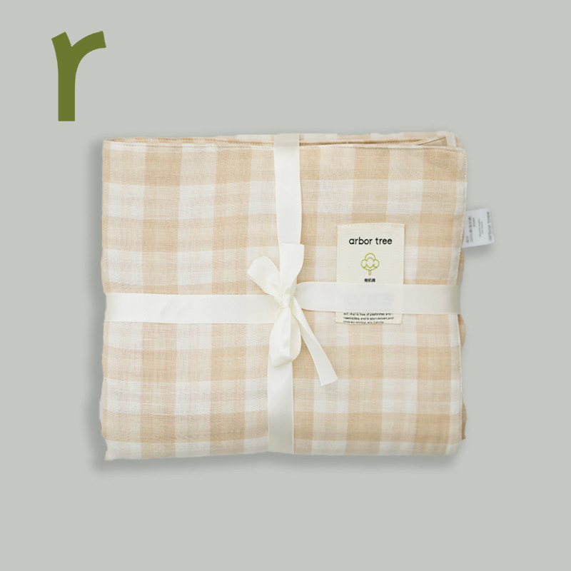 100%天然有机棉格纹宝宝盖毯 小被子 婴儿被 包被抱毯