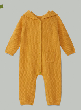 （董生活推荐款）100%羊绒宝宝秋冬款连帽前开连体衣爬服保暖亲肤