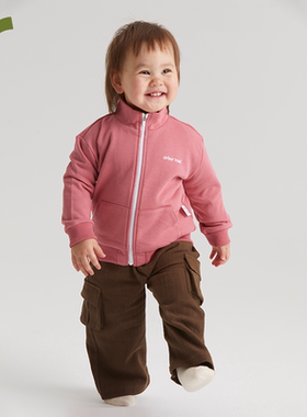 ArborTree 100%天然有机棉宝宝春秋季翻立领拉链外套开衫保暖排汗