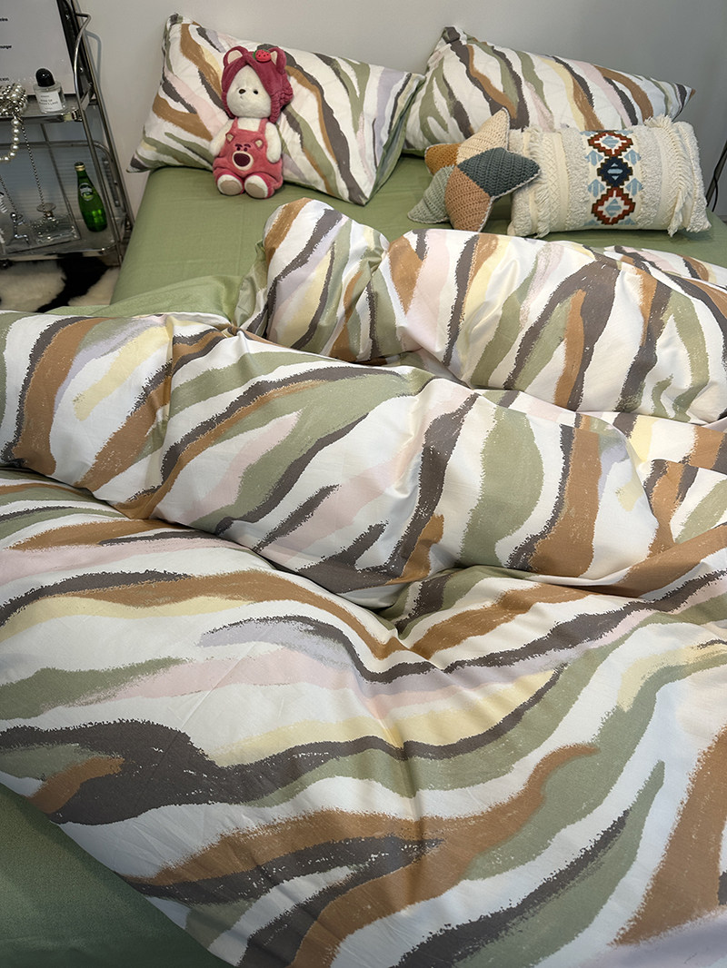 ins北欧时尚石纹100全棉床上四件套纯棉被套床单笠公寓三件套简约