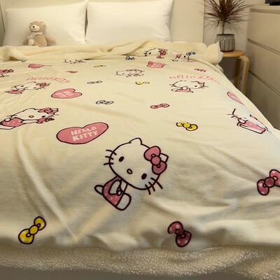 冬季可爱正品爱心kitty猫羊羔绒毛毯加厚牛奶珊瑚绒毯子沙发盖毯