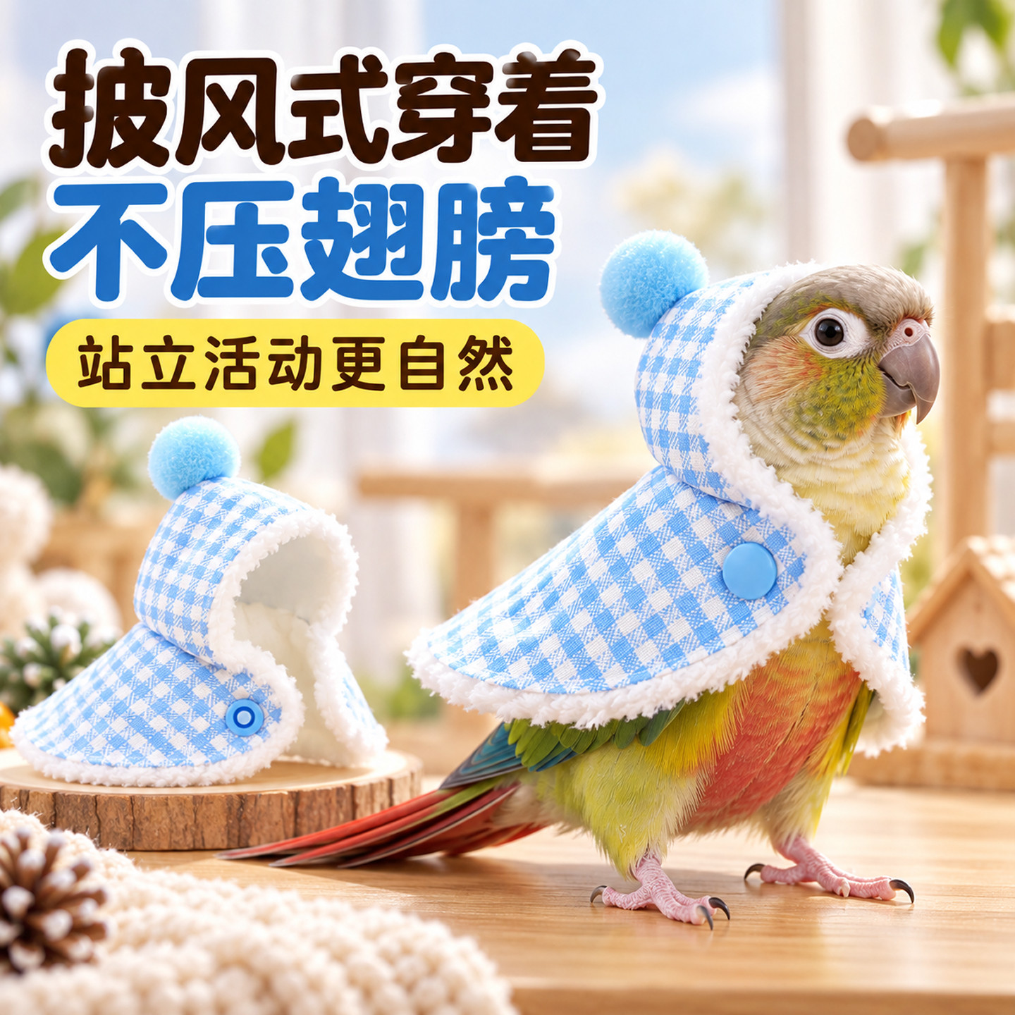 鹦鹉披风斗篷冬季小太阳衣服玄凤和尚保暖衣外出加厚服饰过冬用品