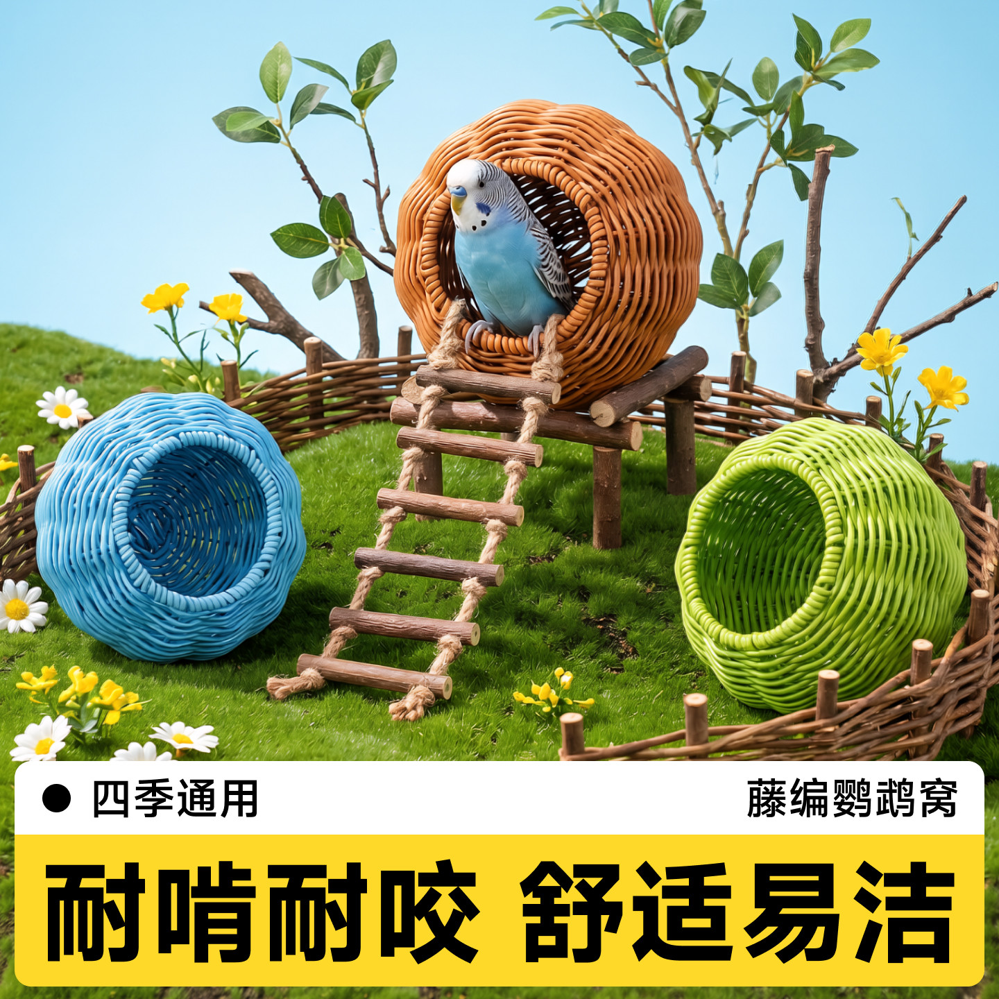 鸟窝四季通用透气仿藤编小太阳睡觉窝耐咬鸟巢牡丹虎皮玄风鹦鹉窝