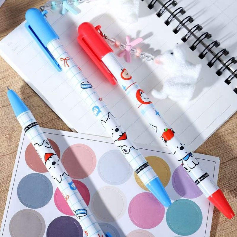 卡通苹果西高地绒绒小狗挂件笔小学生刷题中性笔书写顺滑签字笔