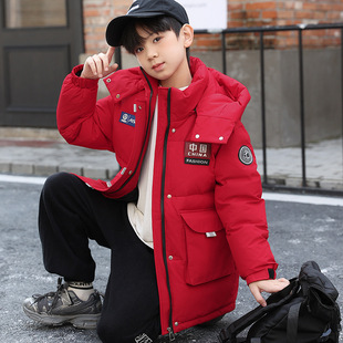 高端新款男童大红儿童本命年羽绒服红色男孩中大童长款宝宝外套