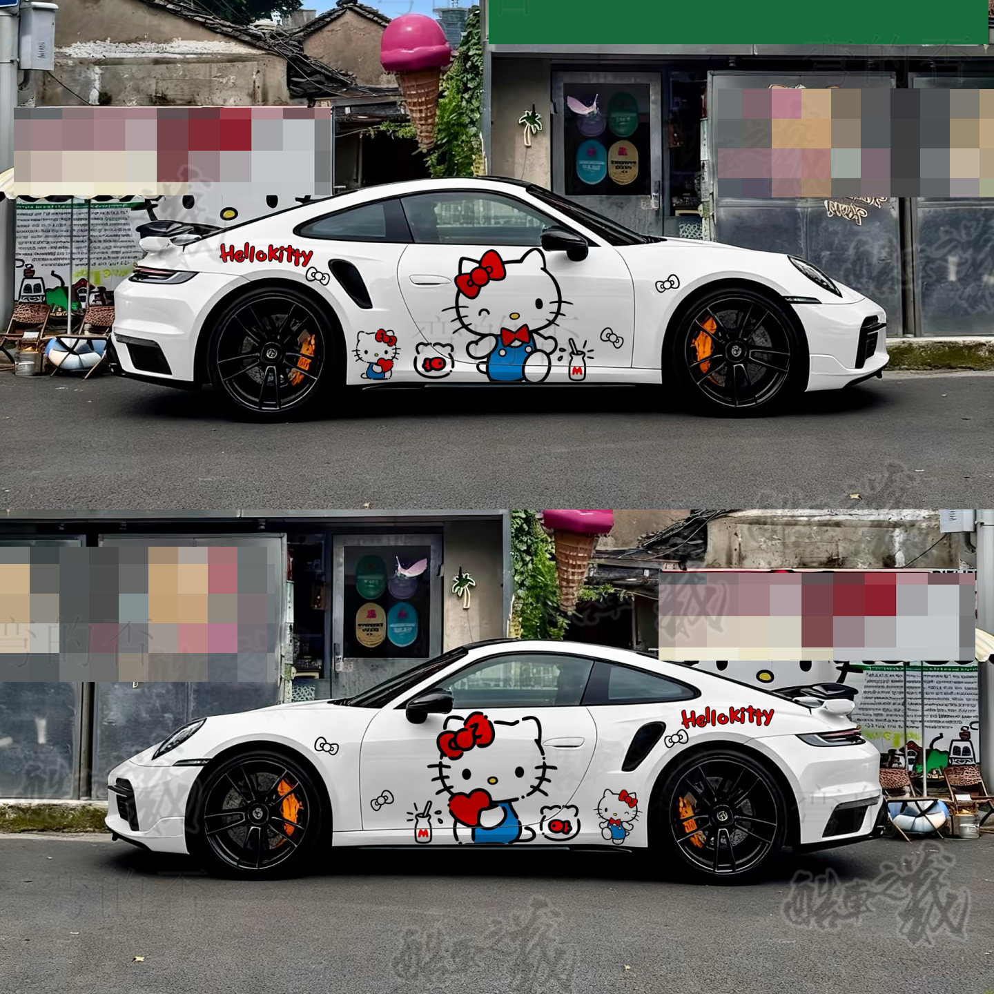 适用保时捷911HelloKitty车贴