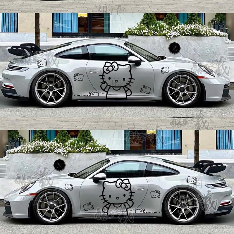 适用于保时捷911车贴拉花保时捷996哈喽Kitty猫卡通车身定制贴纸