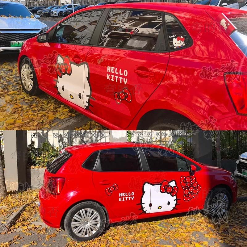 适用于大众POLO凯蒂猫可爱速腾汽车车贴拉花高尔夫卡通KT猫车贴