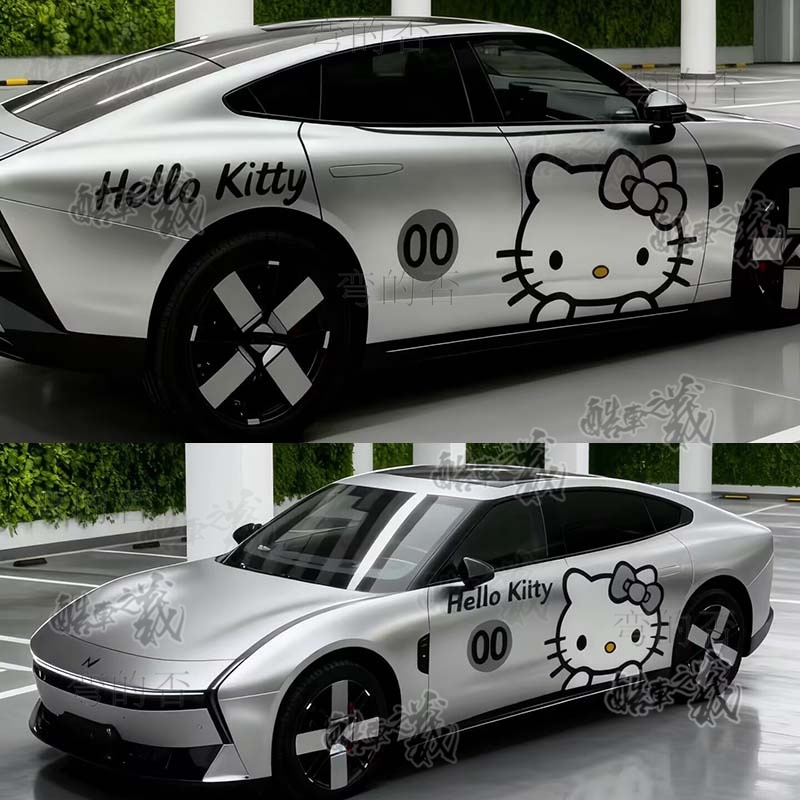 适用小鹏P7卡通车贴Hello Kitty特斯拉modelY凯蒂猫可爱车身贴纸