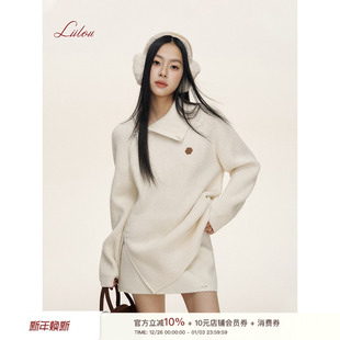 不规则宽松针织长袖 大翻领侧边拉链毛衣 上衣 慵懒松弛 Liilou