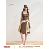 背心A摆中长半裙套装 Liilou 棉质碎花排扣修身