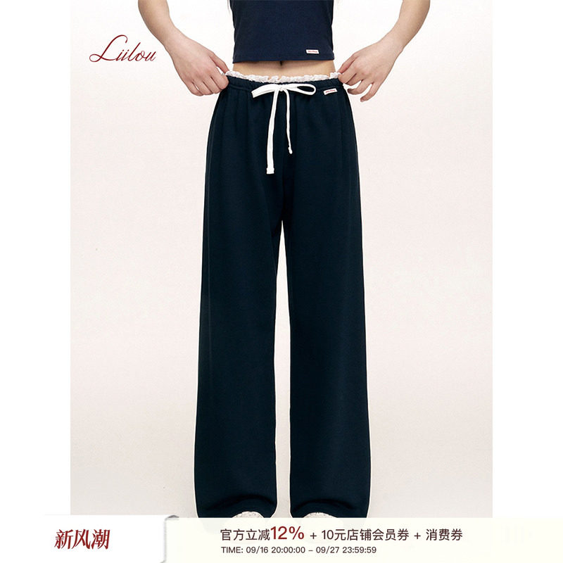 抽绳宽松直筒运动休闲裤