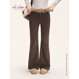 25aw 牛仔裤 松弛感 100棉水洗牛仔加绒微喇修身 毛绒腰带 Liilou