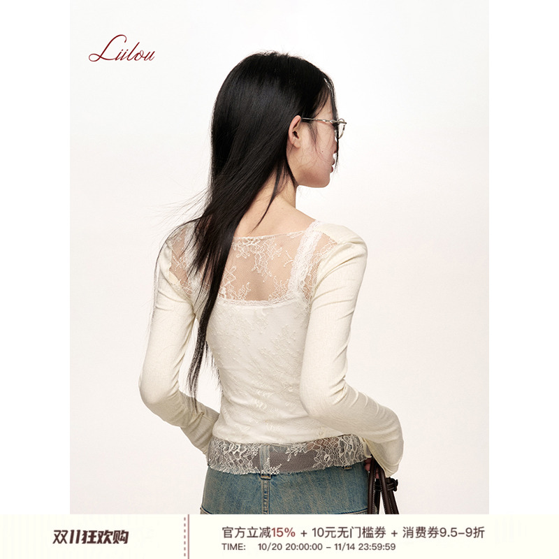 隐约露背提花蕾丝拼接打底