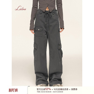 Liilou 休闲裤 复古多口袋直筒长裤 裤 女 宽松抽绳工装 李小冉同款