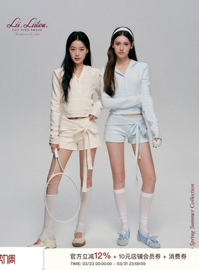 Liilou Clean girl 华夫格肌理 有机棉半开扣连帽短卫衣短裤套装