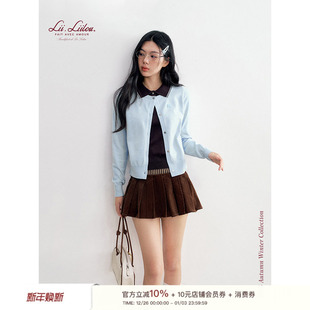 25aw 针织开衫 松弛感 翻领撞色假两件长袖 上衣 假两件 Liilou