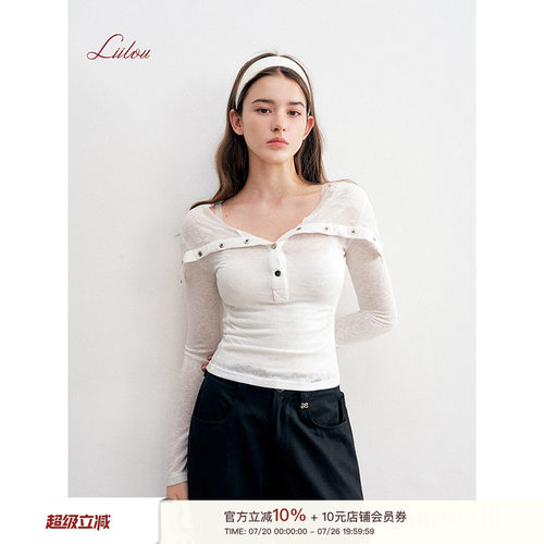 蕾丝拼接连帽微透针织云朵衫罩衫