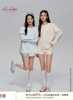 Liilou Clean girl 华夫格肌理 有机棉半开扣宽松长袖T恤短裤套装