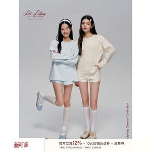 华夫格肌理 girl 有机棉半开扣宽松长袖 T恤短裤 Liilou 套装 Clean