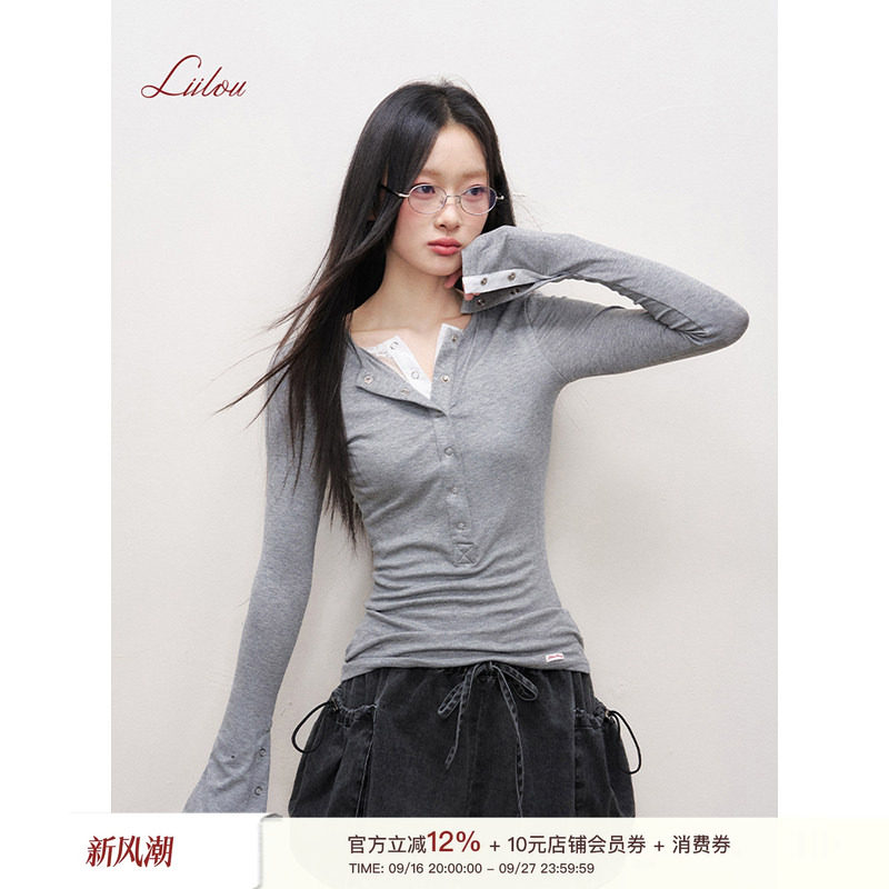 蕾丝拼接修身打底假两件