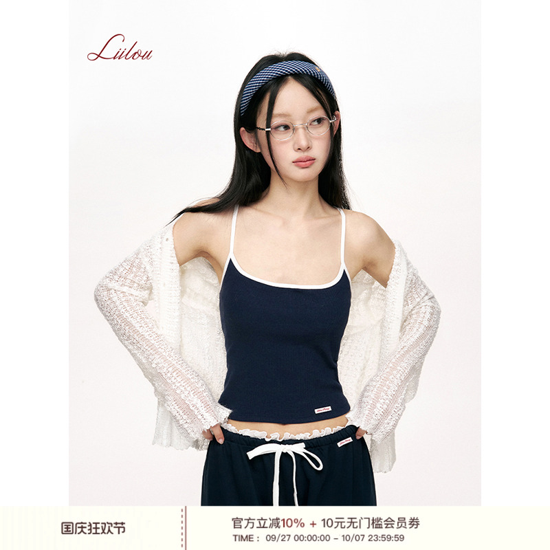 一体胸垫美背撞色修身背心吊带