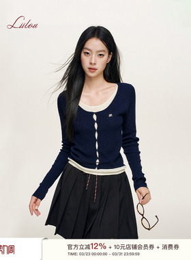 Liilou clean fit 镂空门襟 桑蚕丝羊毛撞色假两件长袖针织上衣