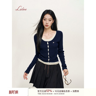 桑蚕丝羊毛撞色假两件长袖 Liilou 镂空门襟 fit 针织上衣 clean