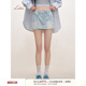 不规则绑带搭片牛仔短裤 Liilou 蕾丝拼接口袋 jeans retro