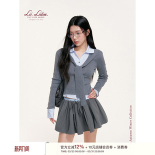 美利奴羊毛领结修身 Liilou 拼接 衬衫 针织假两件 高智淡人